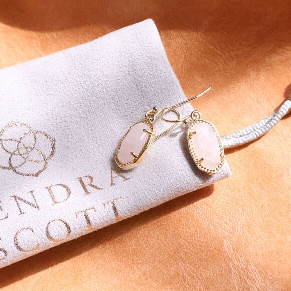 Kendra Scott Lee Drop Earrings ๐ Gold Rose Quartz - Picture 2 of 2